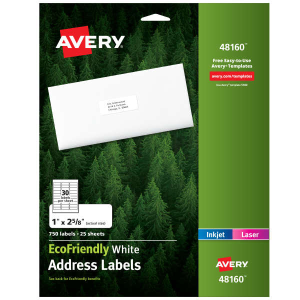 EcoFriendly Address Labels, 1" x 2-5/8"